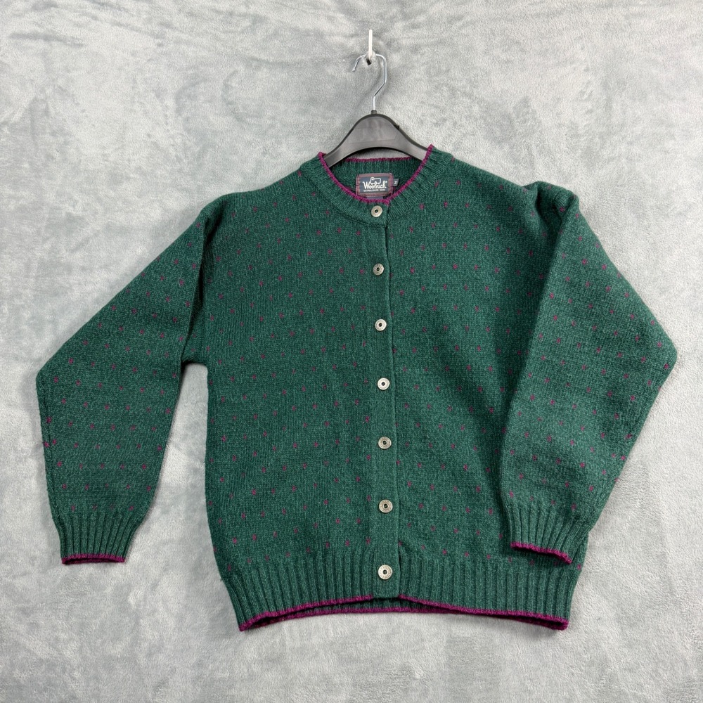 Woolrich Womens M Green Purple Cardigan Sweater Wool Blend Boho Whimsigoth 9769
